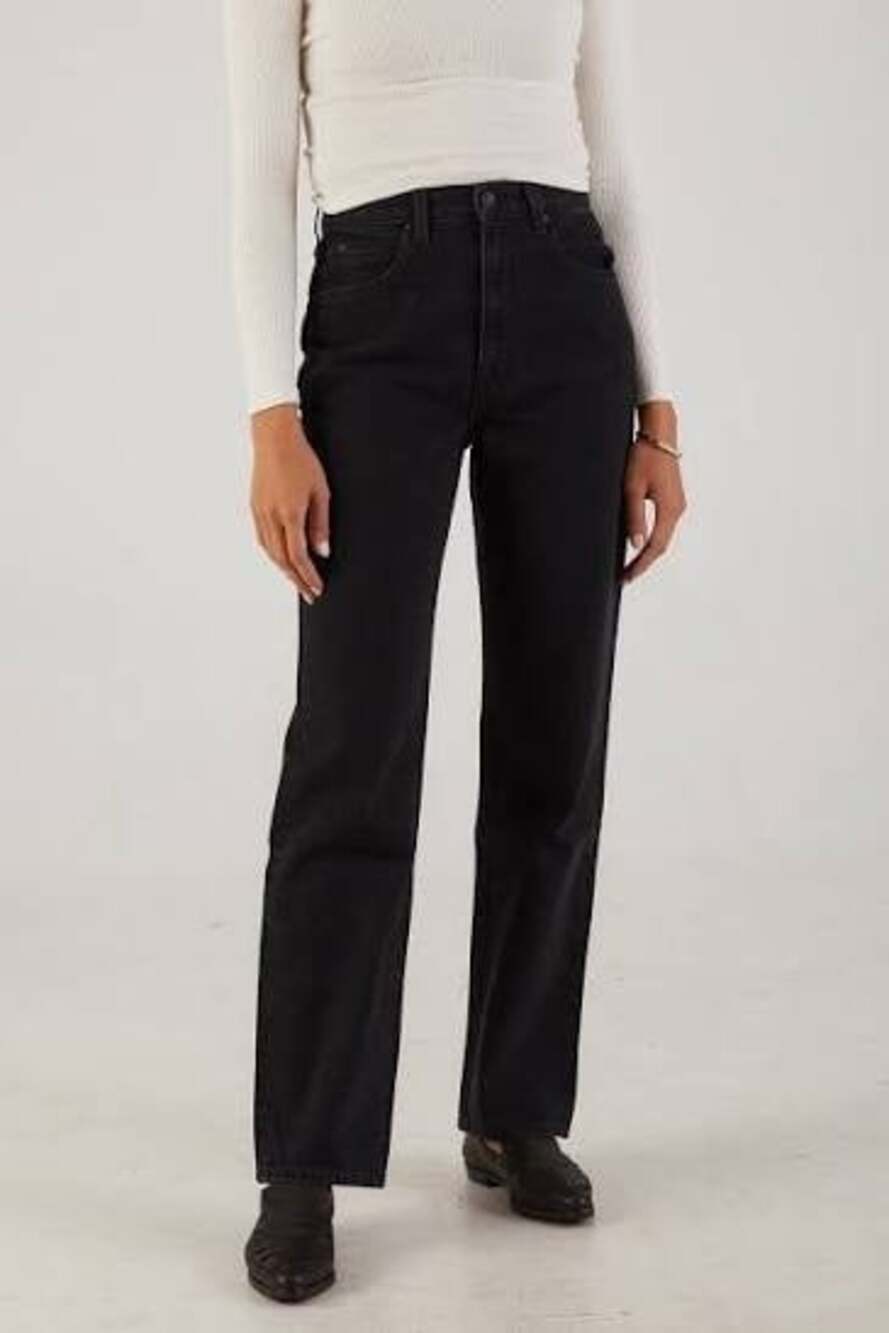 SLVRLAKE Women's 30 Jet Black High Waisted Straight Leg London Jeans